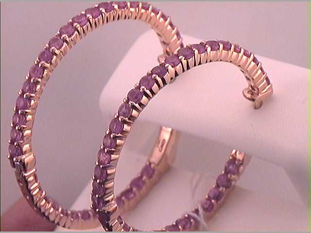 14Kt Rose Gold 2 1/2Ctw-Diamond Pink Sapphire Natural Gem Hoops (6.26 grams)