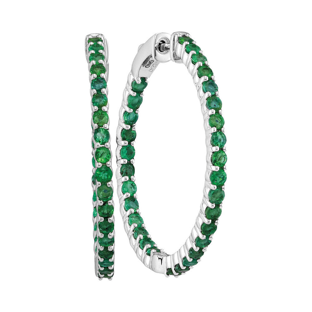 14Kt White Gold 2 1/2Ctw-Diamond Emerald Natural Gem Hoops (7.88 grams)