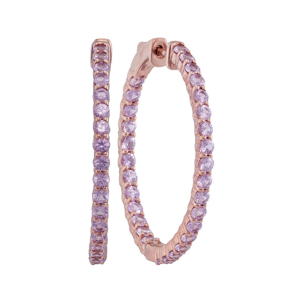 14Kt Rose Gold 3 3/4Ctw-Diamond Pink Sapphire Natural Gem Hoops (7.53 grams)