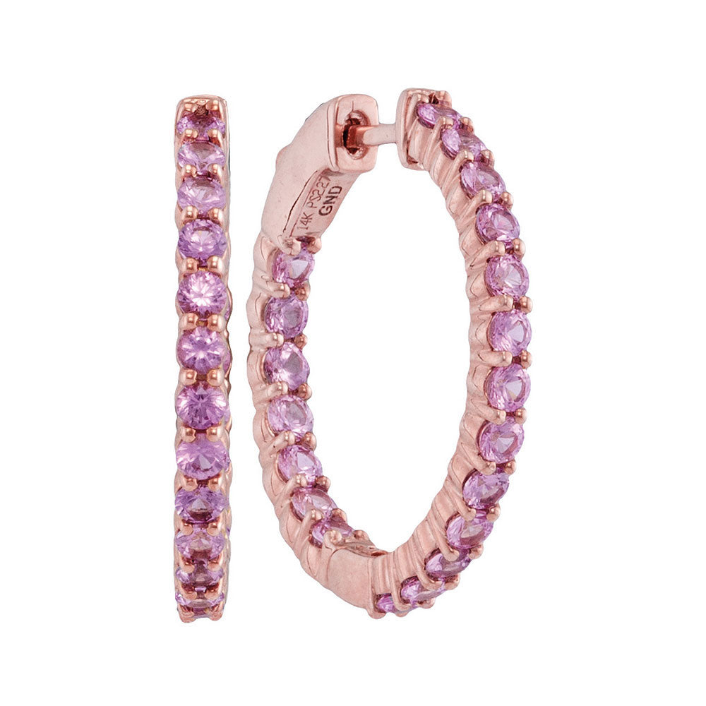 14Kt Rose Gold 2 1/4Ctw-Diamond Pink Sapphire Hoops (6 grams)
