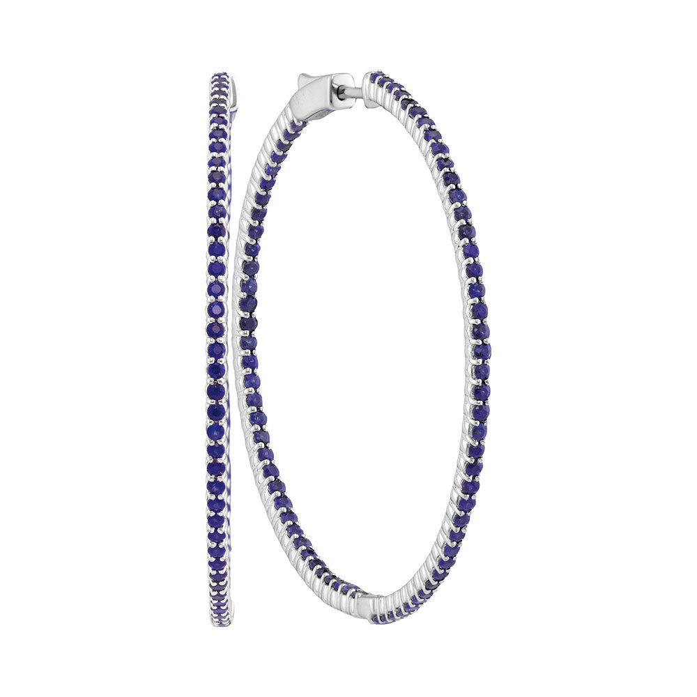 14Kt White Gold 4 1/3Ctw-Diamond Sapphire Natural Gem Hoops (12.41 grams)