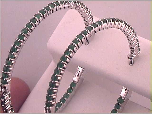 14Kt White Gold 2 1/3Ctw-Diamond Emerald Natural Gem Hoops (7.05 grams)
