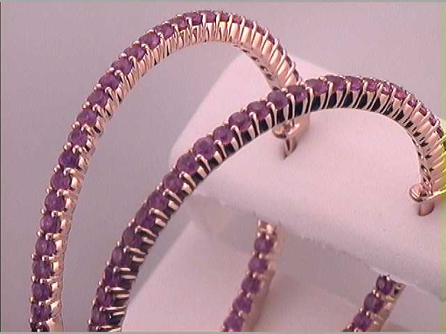 14Kt Rose Gold 2 7/8Ctw-Diamond Pink Sapphire Natural Gem Hoops (7.36 grams)