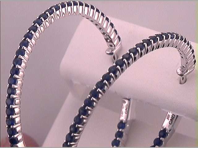 14Kt White Gold 2 7/8Ctw-Diamond Sapphire Natural Gem Hoops (7.28 grams)