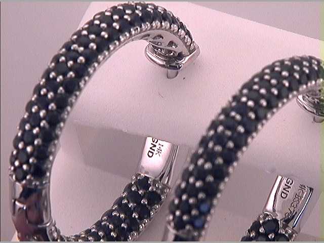 14Kt White Gold 3 3/8Ctw-Diamond Black Sapphire Natural Gem Hoops (8.53 grams)