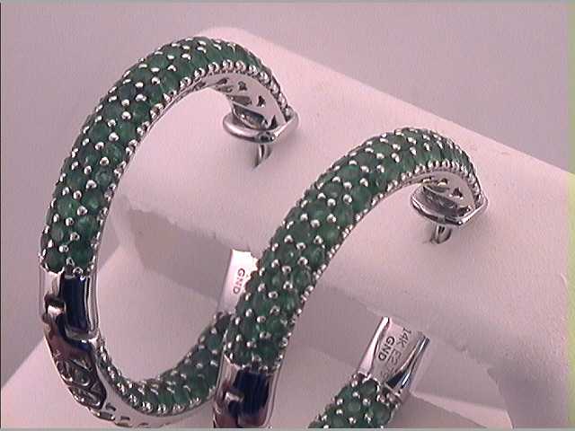14Kt White Gold 2 3/4Ctw-Diamond Emerald Natural Gem Hoops (7.88 grams)