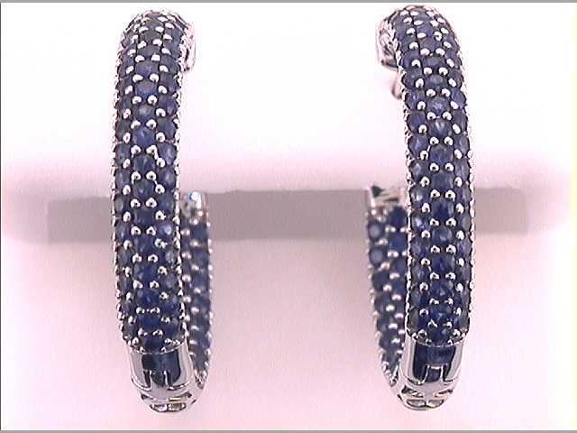 14Kt White Gold 3 1/5Ctw-Diamond Sapphire Natural Gem Hoops (8.64 grams)