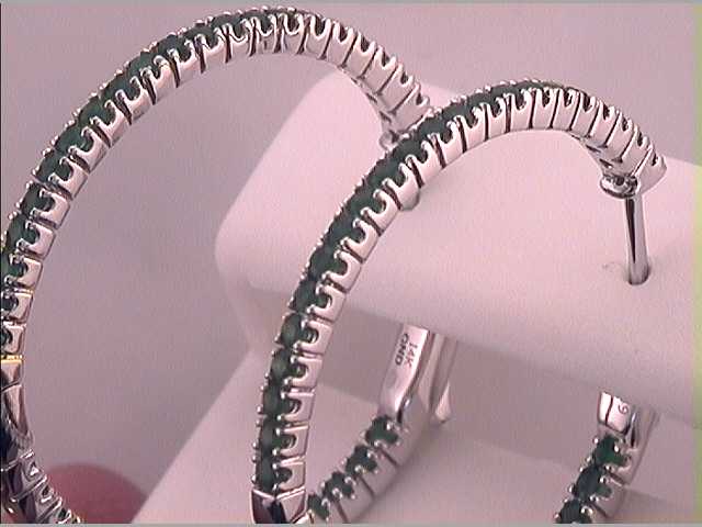14Kt White Gold 1 3/4Ctw-Diamond Emerald Natural Gem Hoops (6.82 grams)
