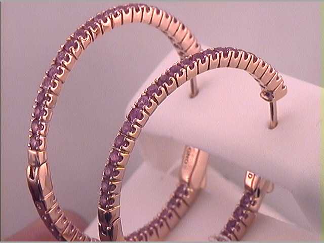14Kt Rose Gold 2 1/5Ctw-Diamond Pink Sapphire Natural Gem Hoops (6.69 grams)