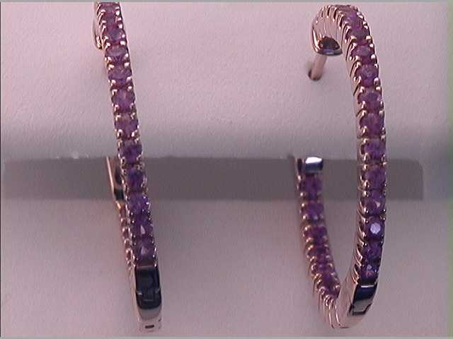 14Kt Rose Gold 1 3/8Ctw-Diamond Pink Sapphire Natural Gem Hoops (6.13 grams)