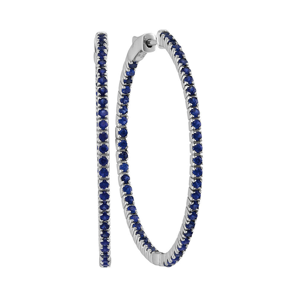 14Kt White Gold 2 7/8Ctw-Diamond Sapphire Natural Gem Hoops (8.18 grams)