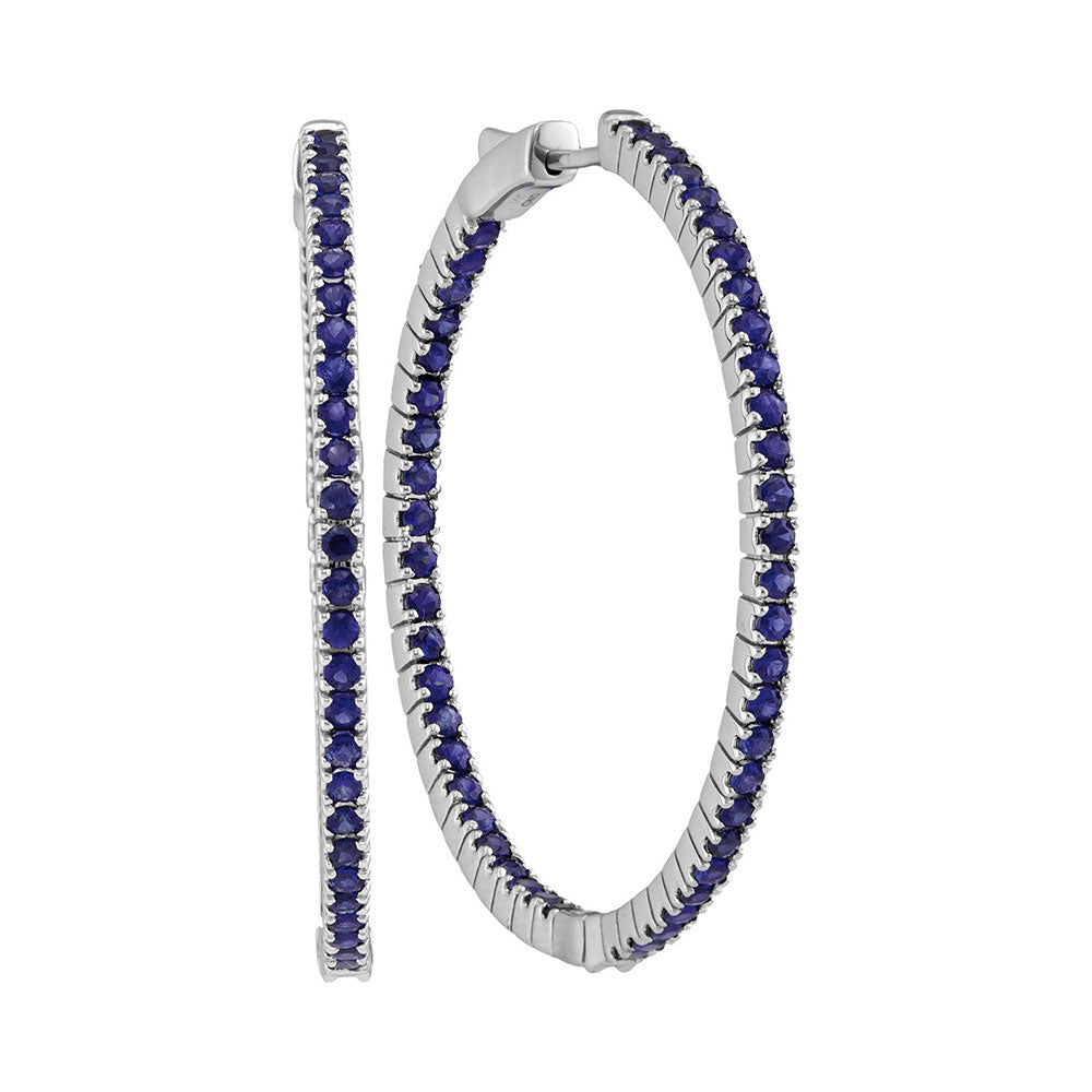 14Kt White Gold 3 3/4Ctw-Diamond Sapphire Natural Gem Hoops (11.99 grams)