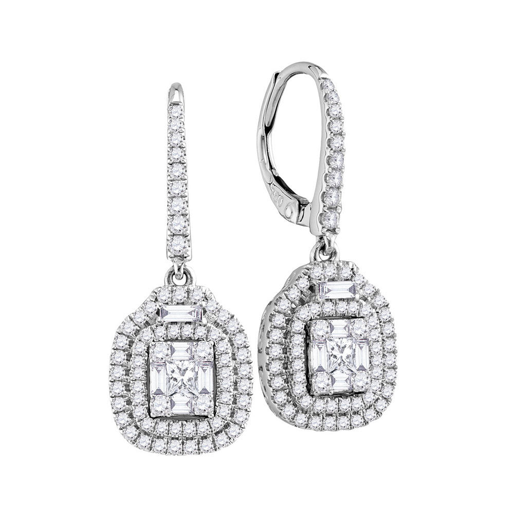 18Kt White Gold 1 Ctw-Dia Cluster Dangling Earring (4.61 grams)