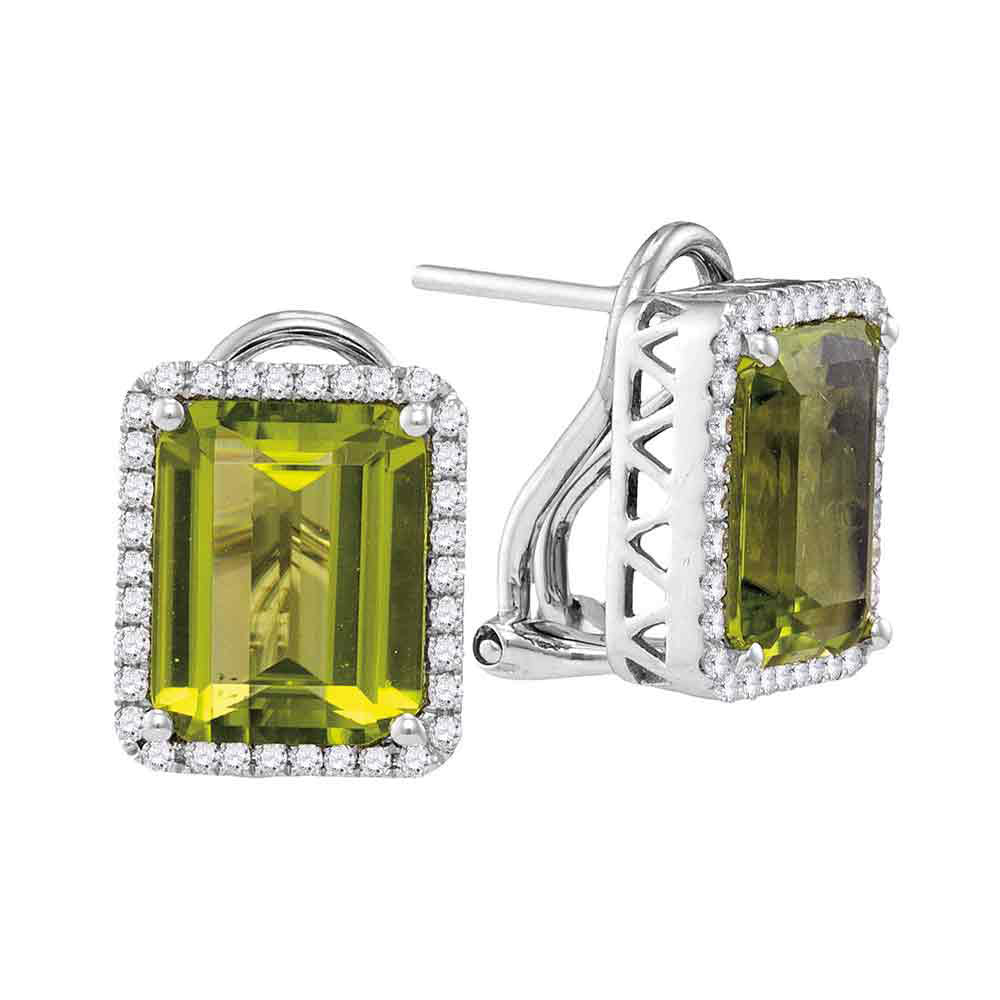 14Kt White Gold 1/3Ctw-Diamond 5 1/3(Min)Ct Peridot Natural Gem Hoops (2.8 grams)