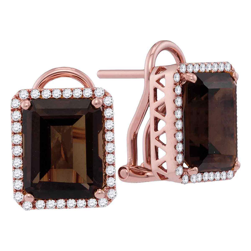 14Kt Rose Gold 1/3Ctw-Diamond 2 1/2(Min)Ct Smokey Natural Gem Hoops (2.49 grams)