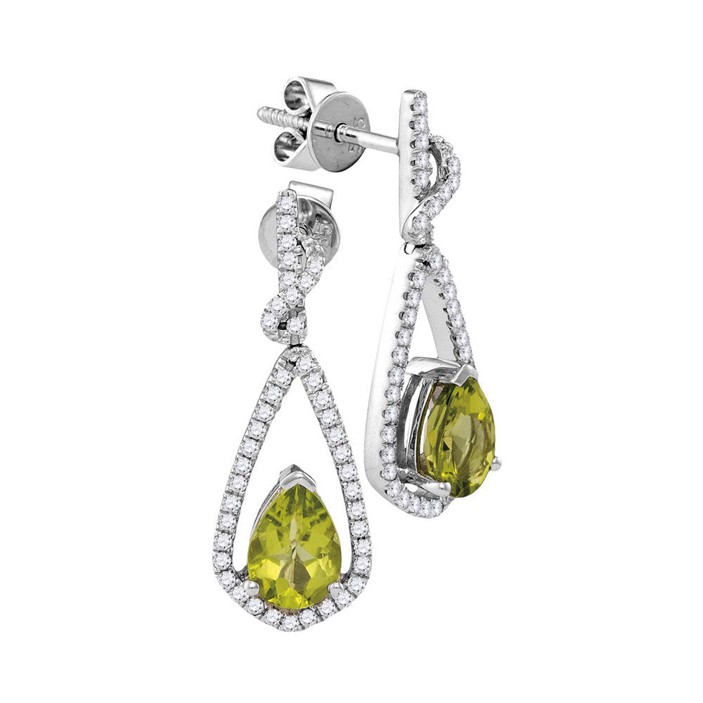 14Kt White Gold 1/3Ctw-Dia 1/2(Min)Ct Peridot Natural Gem Dangling Earring (2.49 grams)