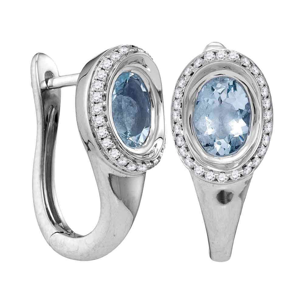 14Kt White Gold 1/4Ctw-Diamond 5/8(Min)Ct Aqua Natural Gem Hoops (5.62 grams)