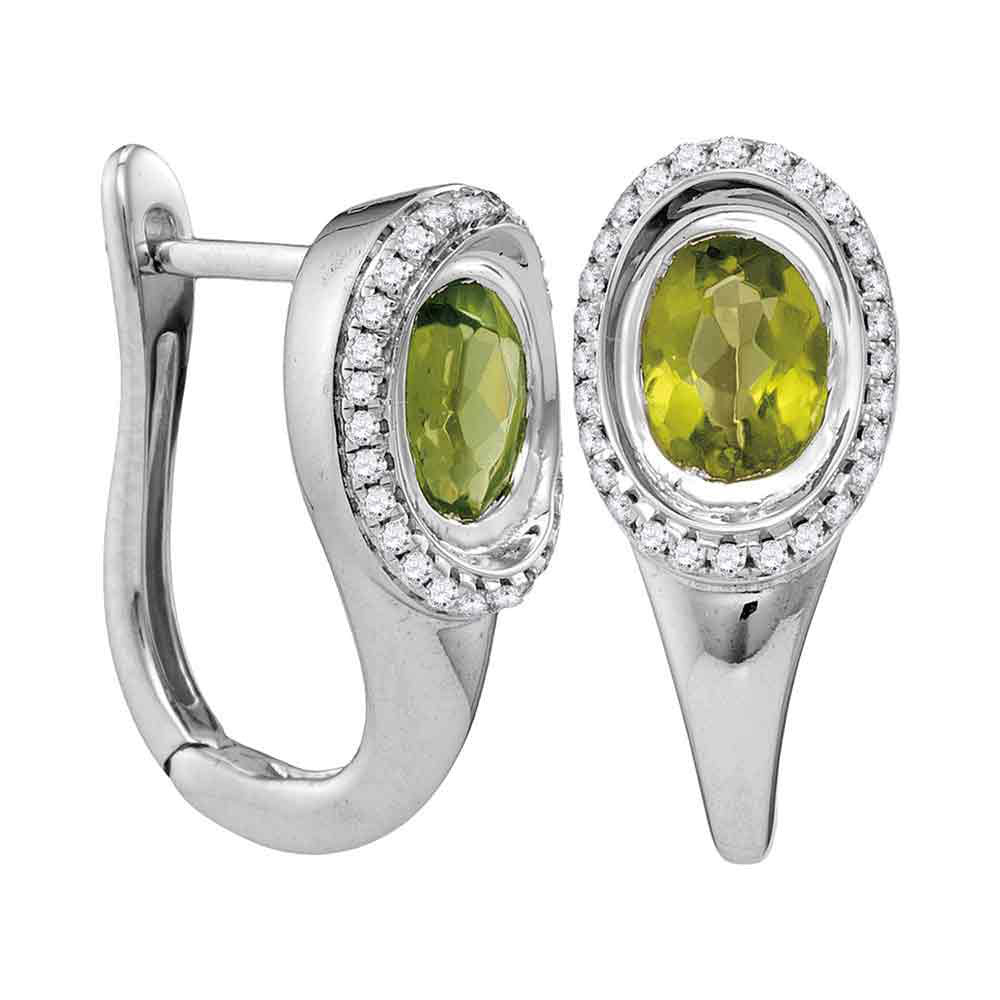 14Kt White Gold 1/4Ctw-Diamond 5/8(Min)Ct Peridot Natural Gem Hoops (5.56 grams)