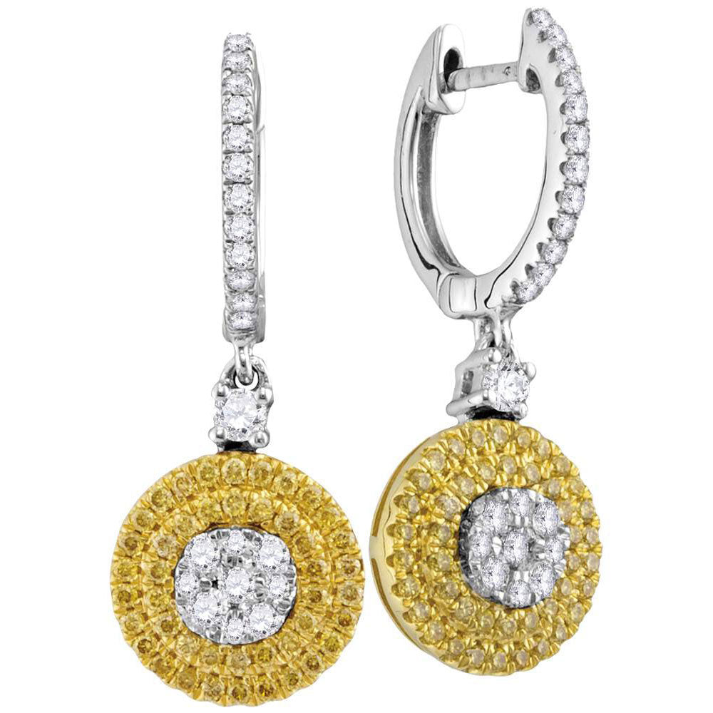 18Kt White Gold 3/4Ctw-Dia Gift Yellow Diamond Round Dangle Earrings (5.22 grams)