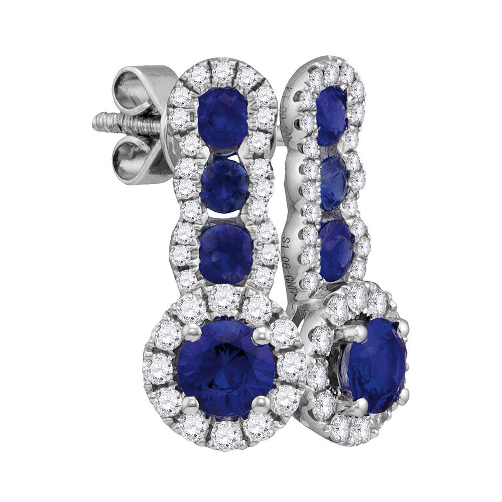 18Kt White Gold 3/8Ctw-Diamond 1 Ct-Sapphire Natural Gem Earrng (2.04 grams)