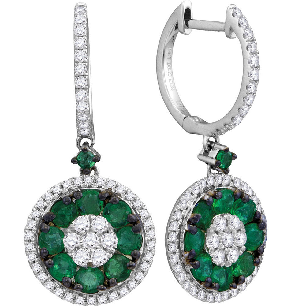 18Kt White Gold 1/2Ctw-Diamond 1 Ct-Emerald Natural Gem Hoops (4.59 grams)