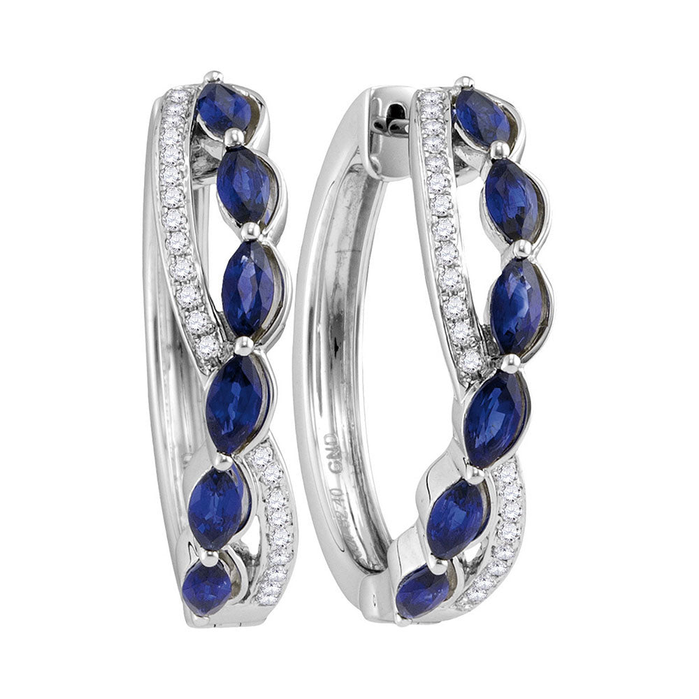 14Kt White Gold 1/4Ctw-Diamond 2 3/8Ct-Sapphire Natural Gem Hoops (9.35 grams)