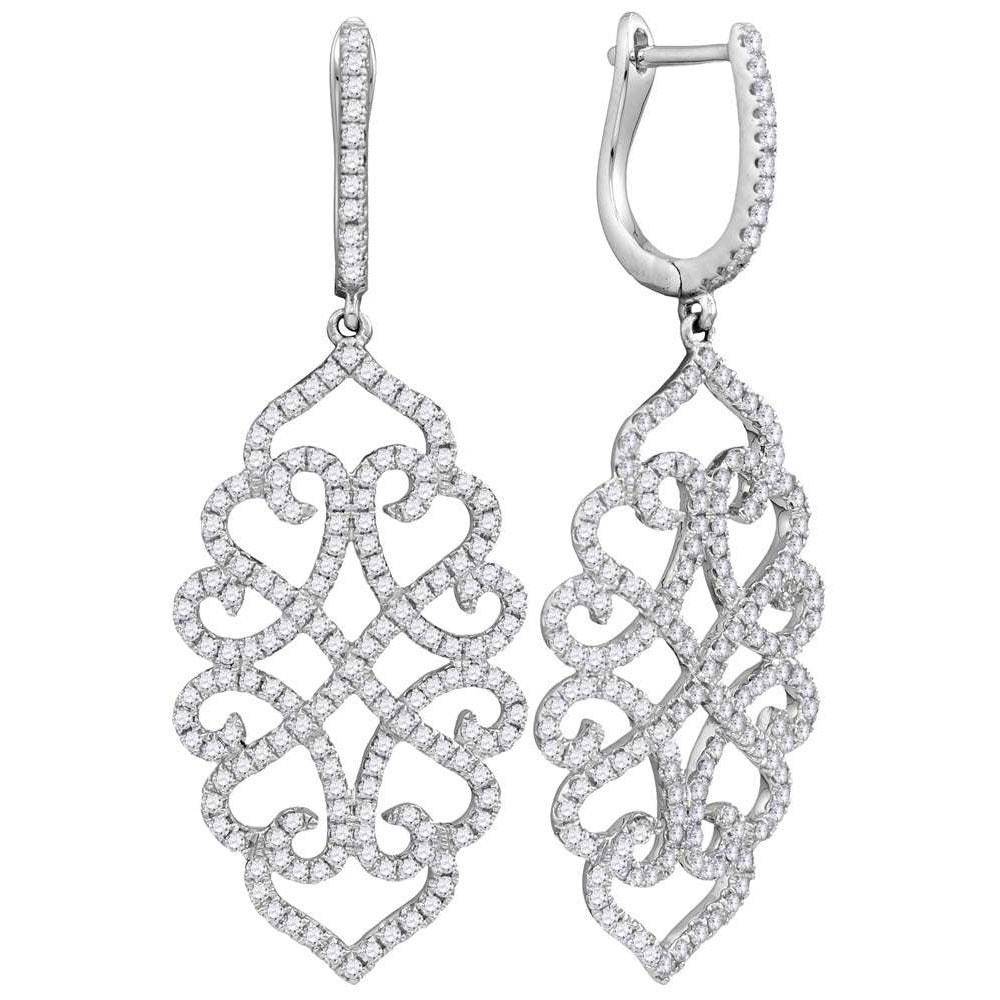 18Kt White Gold 1 1/2Ct- Diamond Scut Fashion Dangling Earrings (7.03 grams)