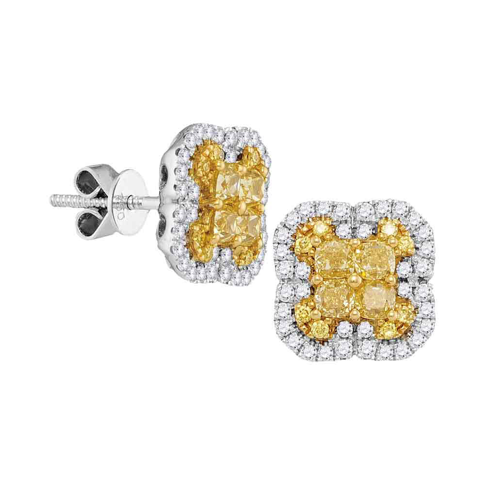 18Kt White Gold 1 3/8Ctw-Dia Amarillo Natural Yellow Diamond Earrings (3.91 grams)