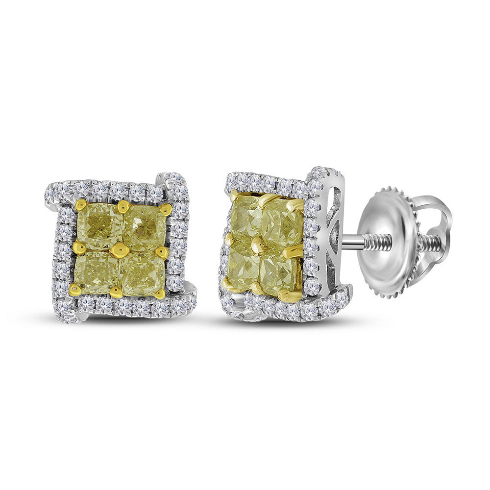 18Kt White Gold 1 1/2Ctw-Dia Amarillo Natural Yellow Diamond Earring (2.48 grams)