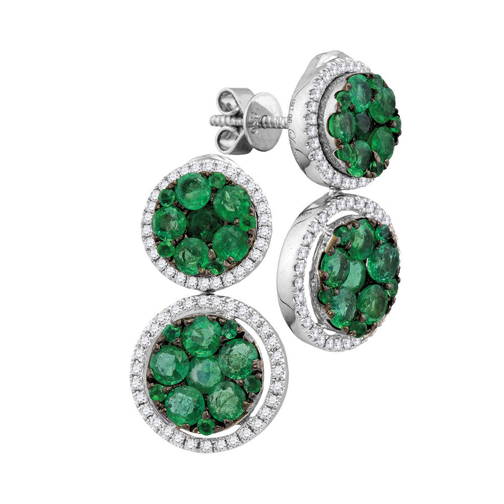 18Kt White Gold 1/2Ctw-Diamond 2 5/8Ct-Emerald Natural Gem Earrng (6.98 grams)