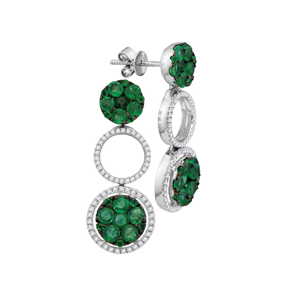 18Kt White Gold 1/2Ctw-Diamond 2 5/8Ct-Emerald Natural Gem Earrng (6.98 grams)