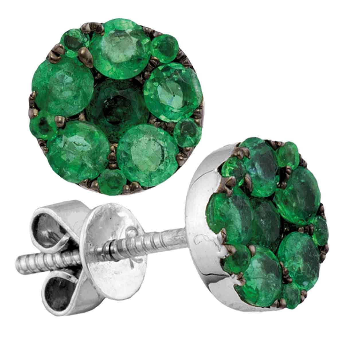 18Kt White Gold 1/2Ctw-Diamond 2 5/8Ct-Emerald Natural Gem Earrng (6.98 grams)