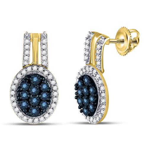 10Kt Yellow Gold 3/4Ctw-Dia Blue Earring (4.53 grams)
