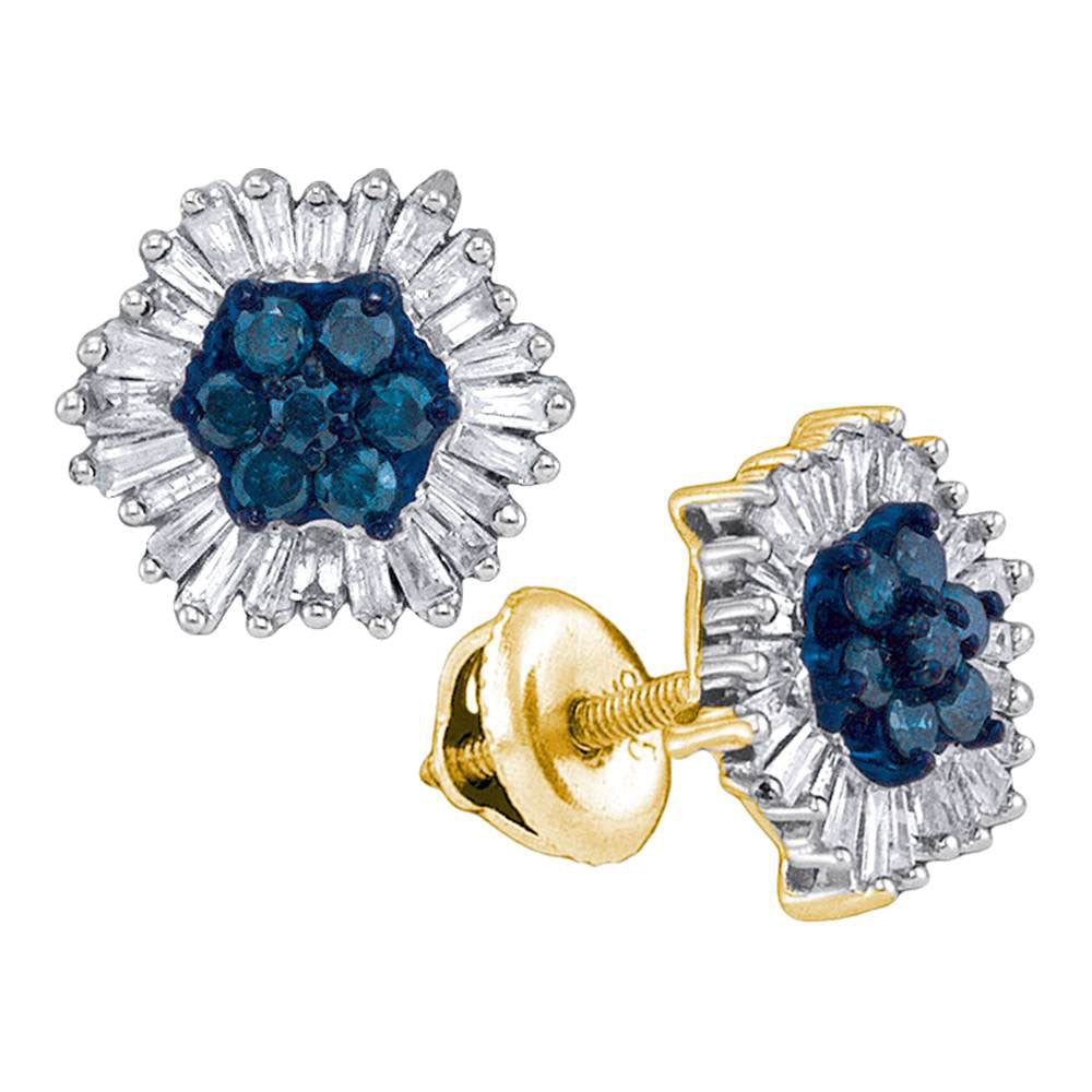 10Kt Yellow Gold 7/8Ctw-Dia Micro-Pave Blue Earring (2.12 grams)