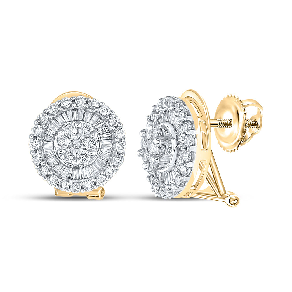Gold French-clip Cluster Earrings 1 Cttw Round Natural Diamond Womens (3.31 grams)