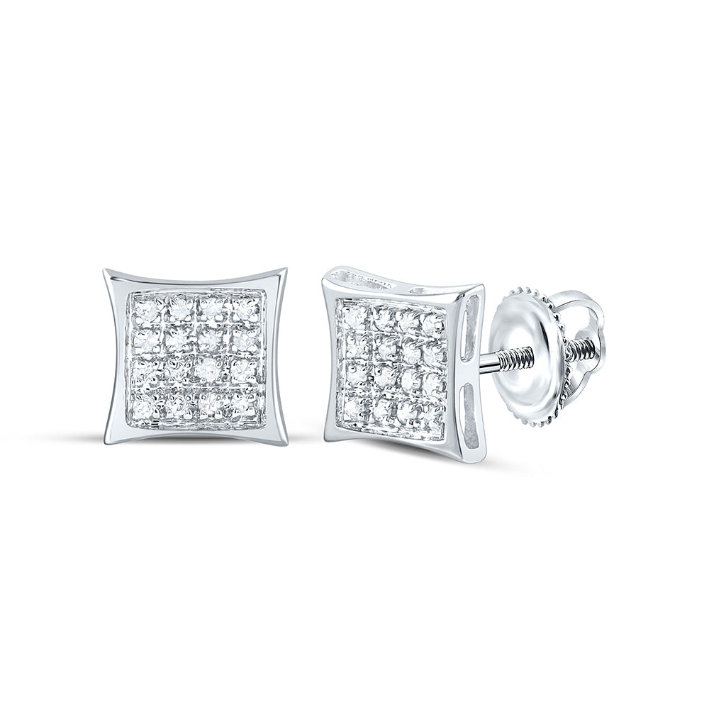 10Kt White Gold Womens Round Diamond Square Kite Cluster Stud Earrings 1/10 Cttw (0.96 grams)