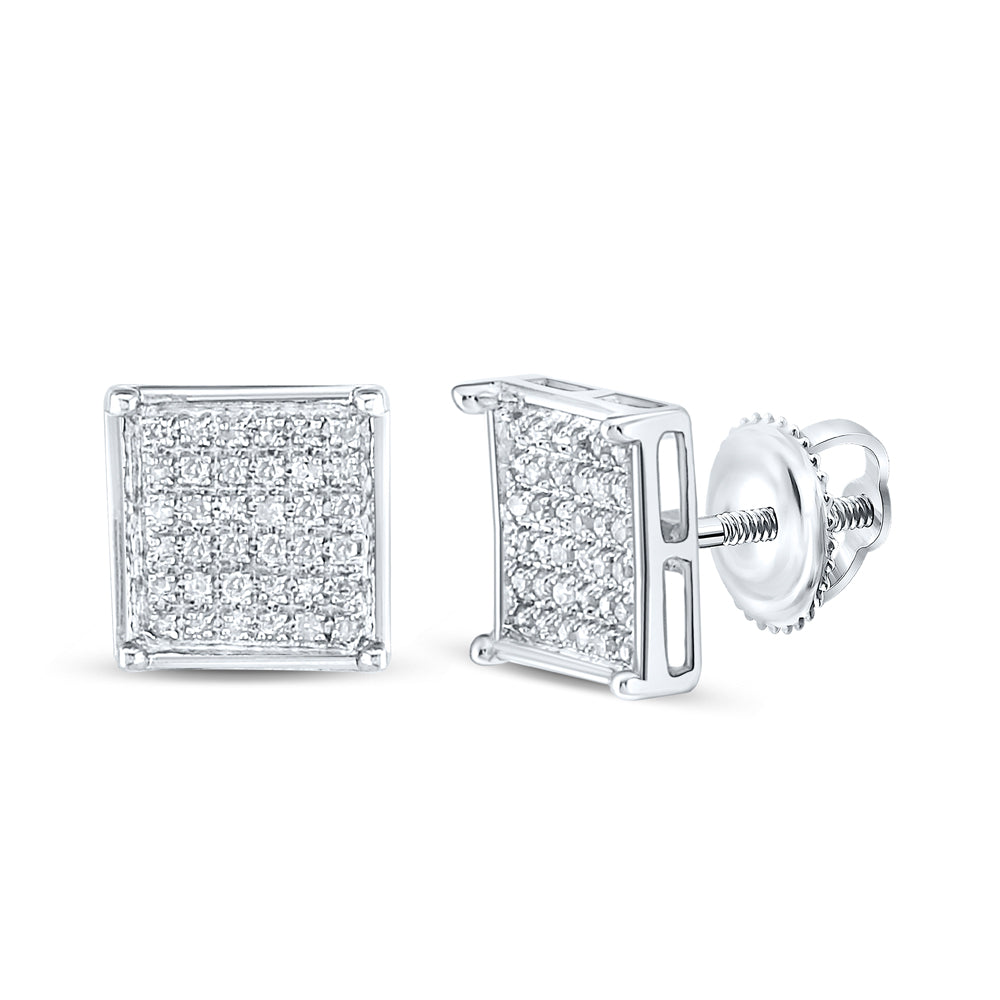 10Kt White Gold Womens Round Diamond Square Cluster Earrings 1/4 Cttw (1.21 grams)