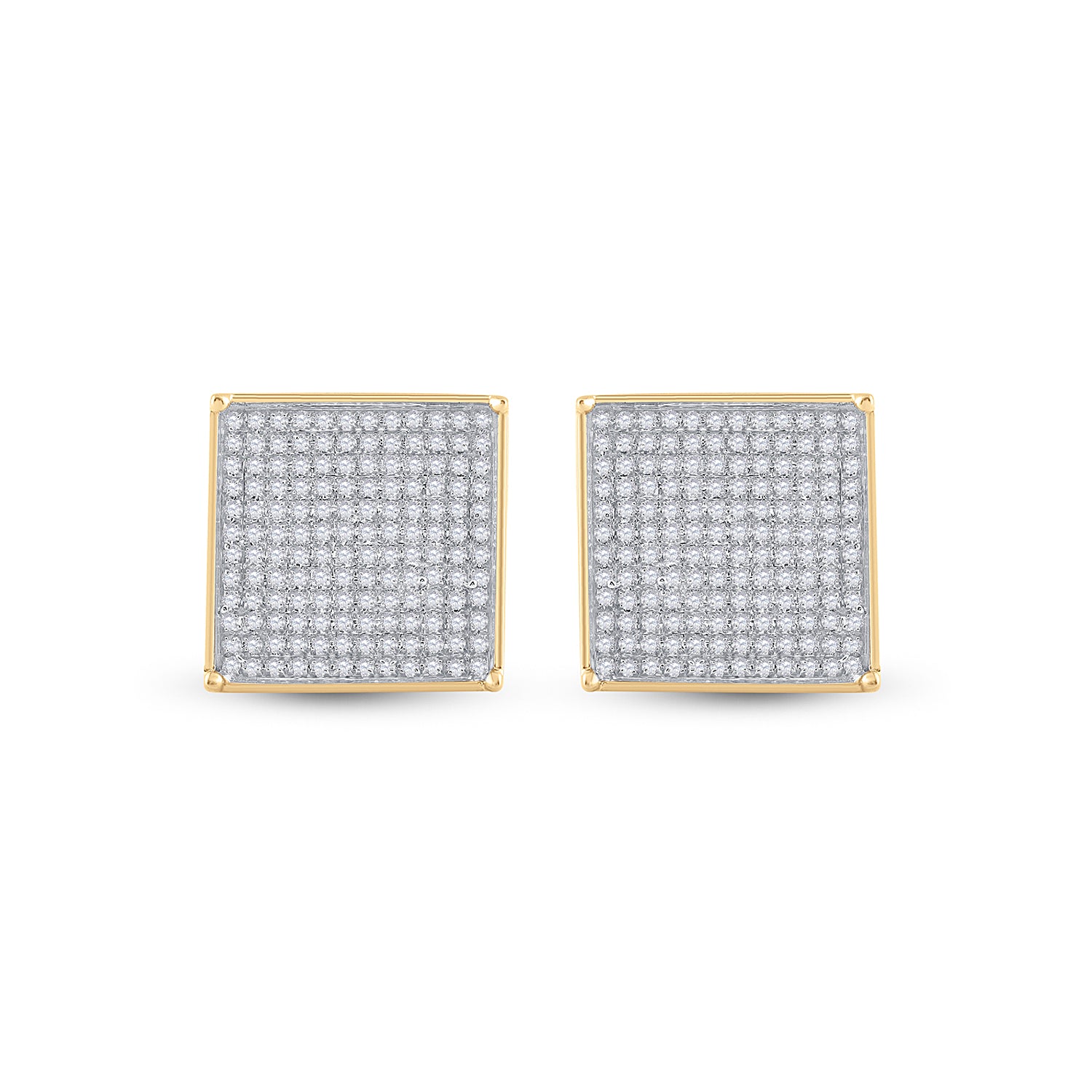 10Kt Yellow Gold Womens Round Pave-Set Diamond Square Cluster Earrings 7/8 Cttw (2.3 grams)