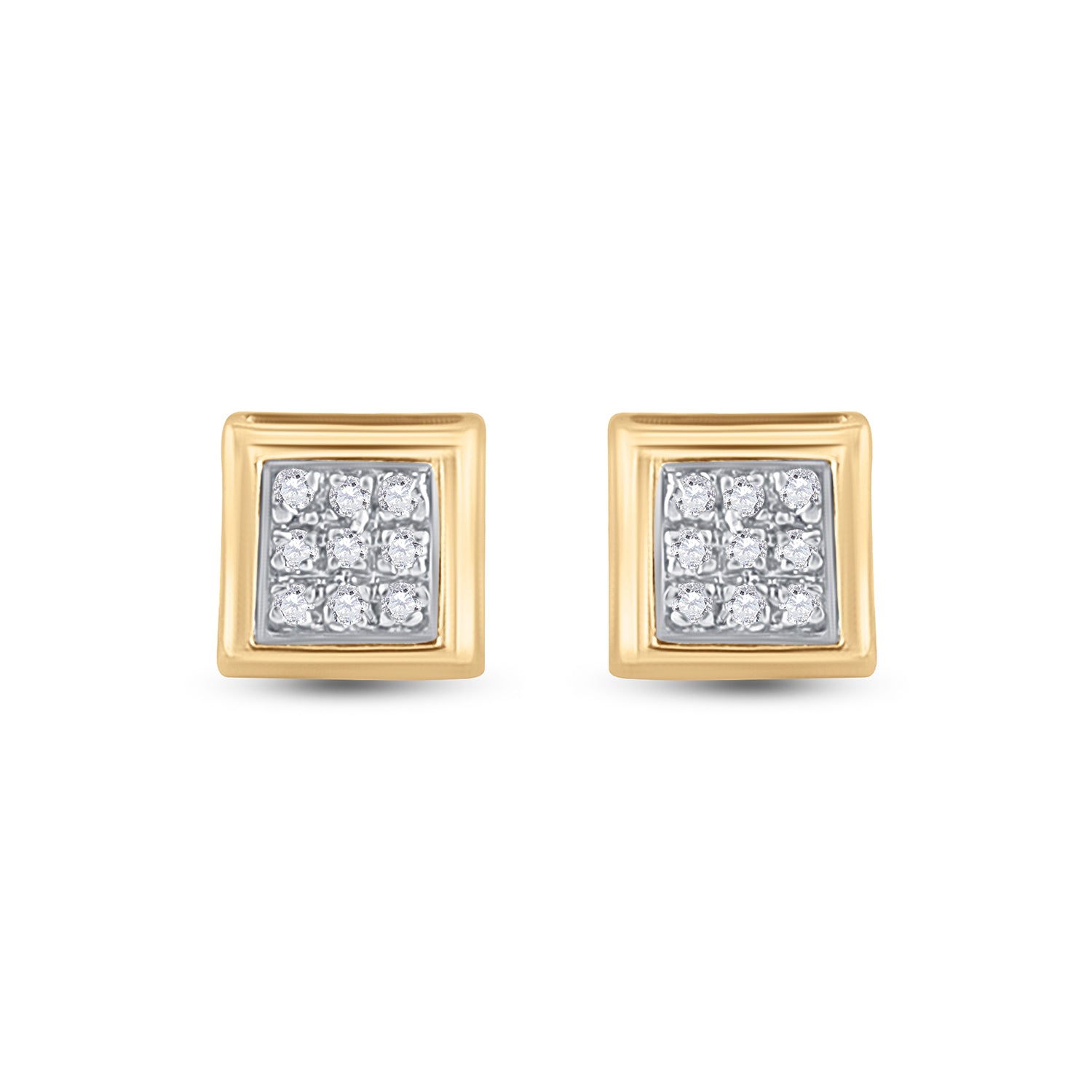 Gold Square Earrings 1/20 Cttw Round Natural Diamond Womens (0.7 grams)