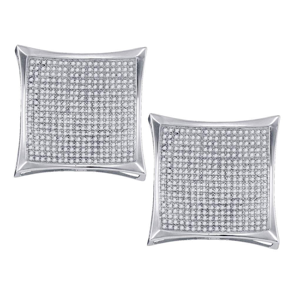 10Kt White Gold 2 Ctw-Dia Micro-Pave Mens Earrings (14.23 grams)