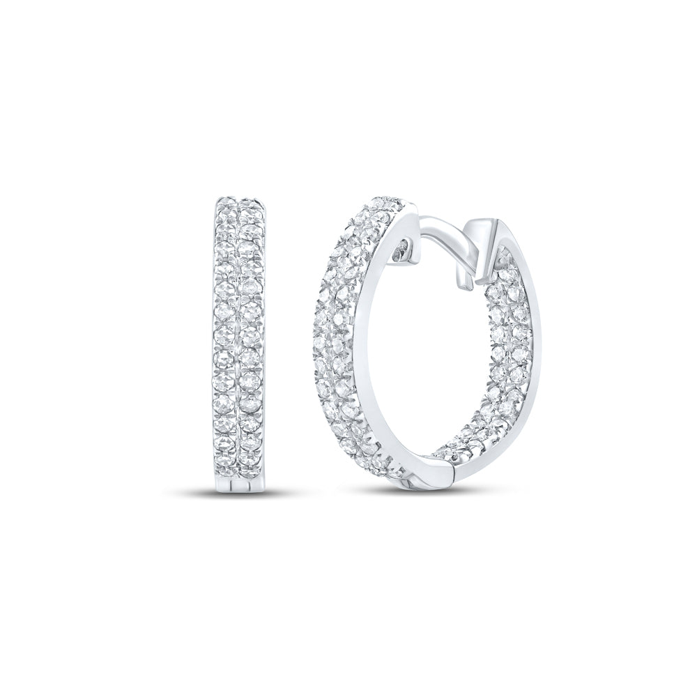10Kt White Gold Womens Round Diamond Hoop Earrings 1/5 Cttw (1.18 grams)