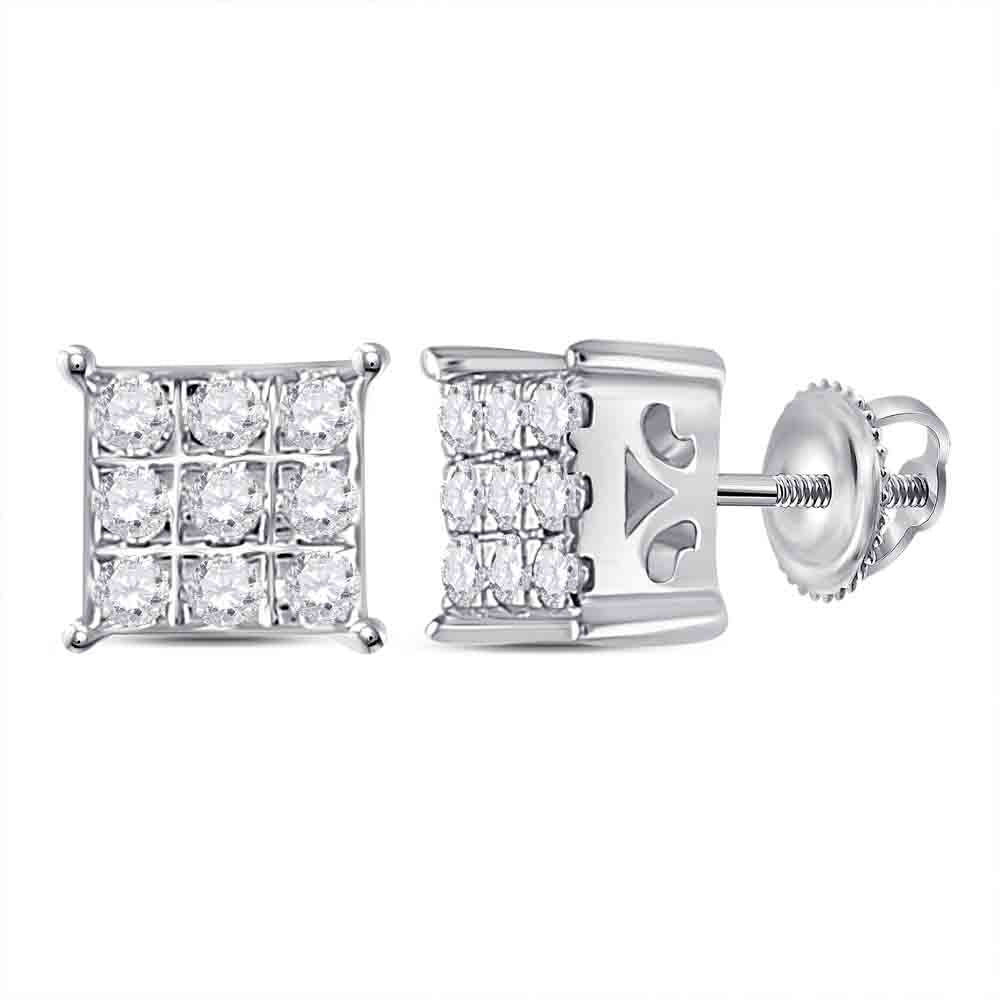 10Kt White Gold Womens Round Diamond Cindys Dream Square Cluster Stud Earrings 1/6 Cttw (1 grams)