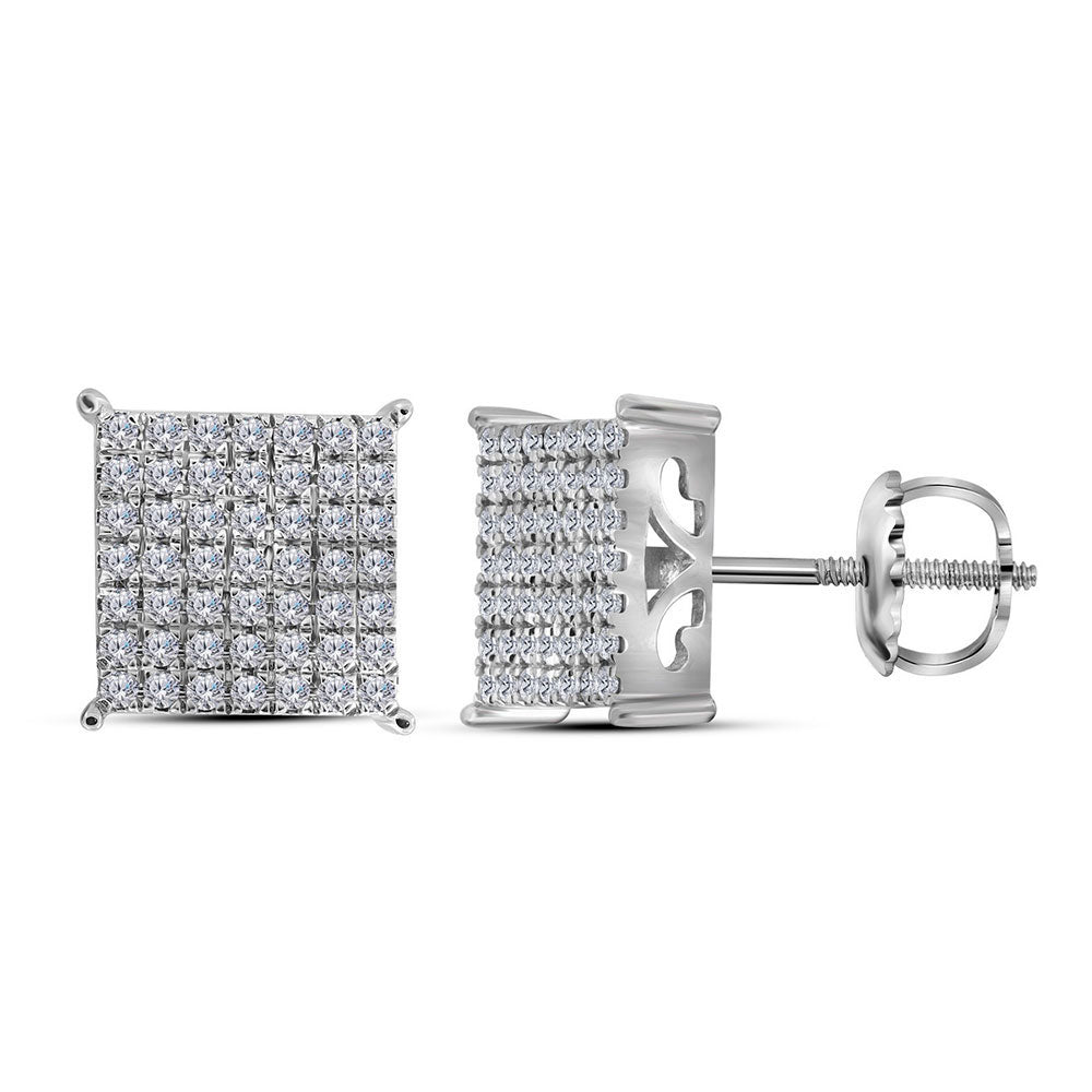 10Kt White Gold Womens Round Diamond Square Cluster Stud Earrings 3/4 Cttw (3.03 grams)