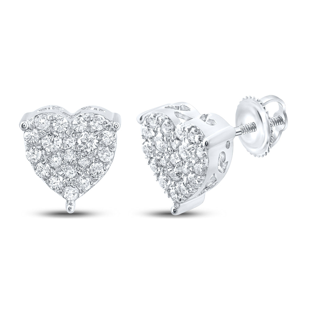10Kt White Gold Womens Round Diamond Heart Cluster Stud Earrings 1/2 Cttw (1.97 grams)
