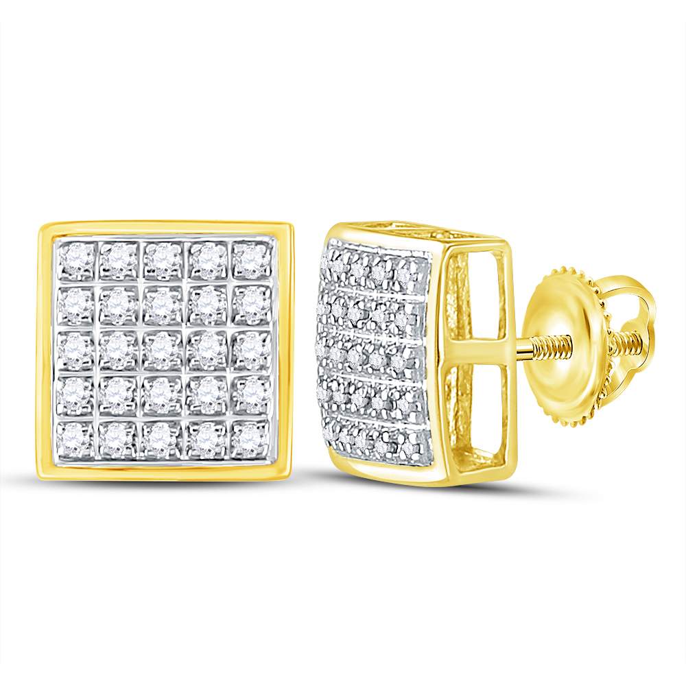 10Kt Yellow Gold Mens Round Diamond Square Cluster Earrings 1/6 Cttw (1.74 grams)