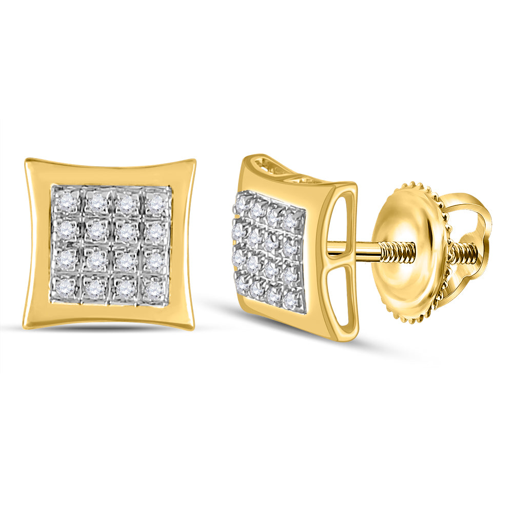 Gold Kite Square Earrings 1/12 Cttw Round Natural Diamond Mens (1.34 grams)