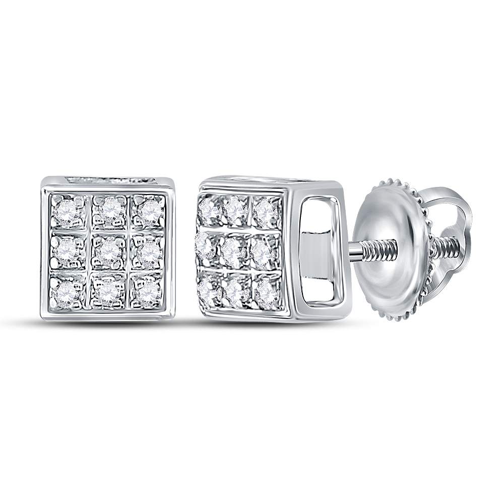 10Kt White Gold Womens Round Diamond Square Cluster Earrings 1/20 Cttw (0.98 grams)