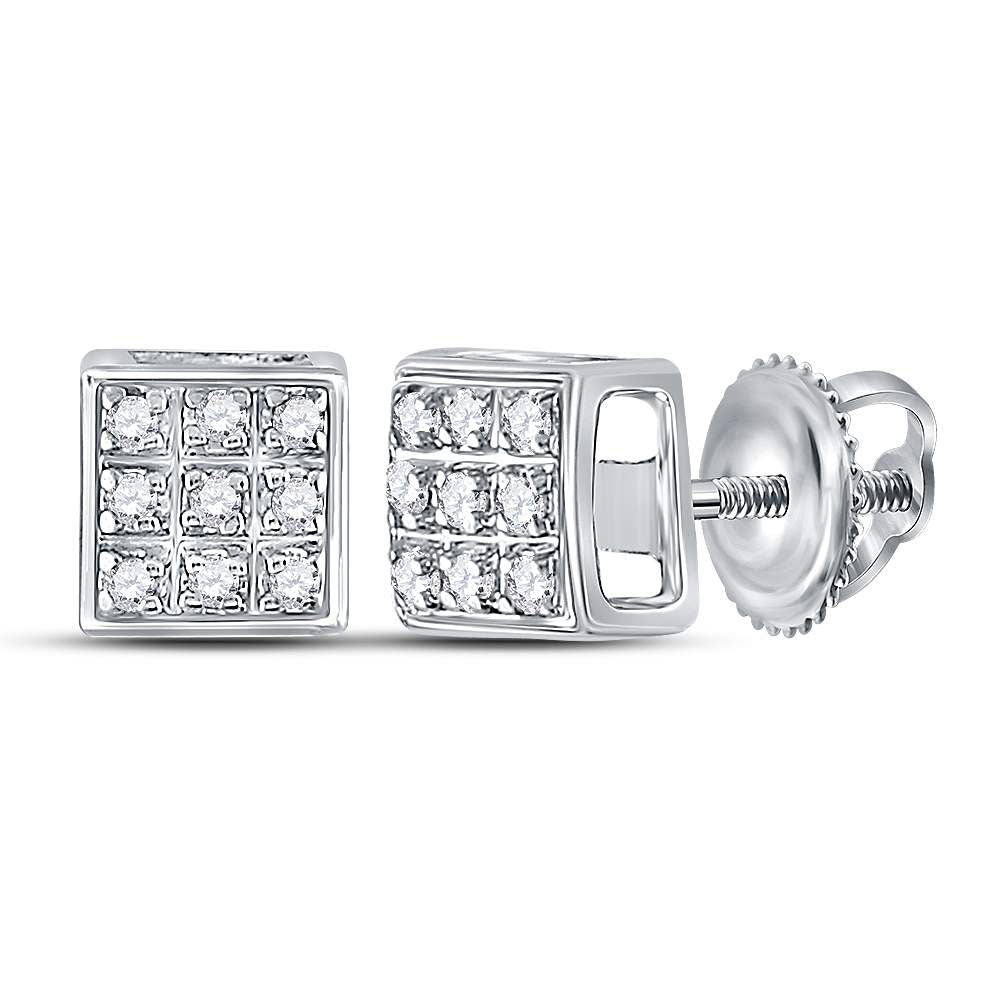 10Kt White Gold Womens Round Diamond Square Cluster Earrings 1/20 Cttw (0.98 grams)