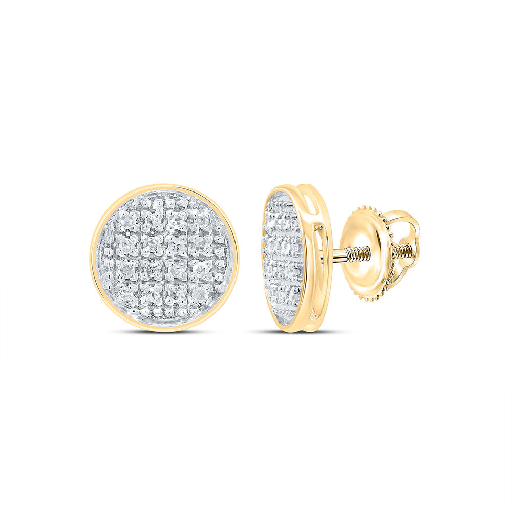 10Kt Yellow Gold Mens Round Diamond Circle Cluster Stud Earrings 1/12 Cttw (1.27 grams)