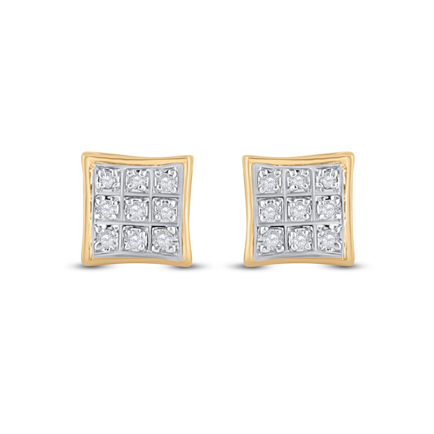 Gold Square Earrings 1/20 Cttw Round Natural Diamond Mens (0.84 grams)